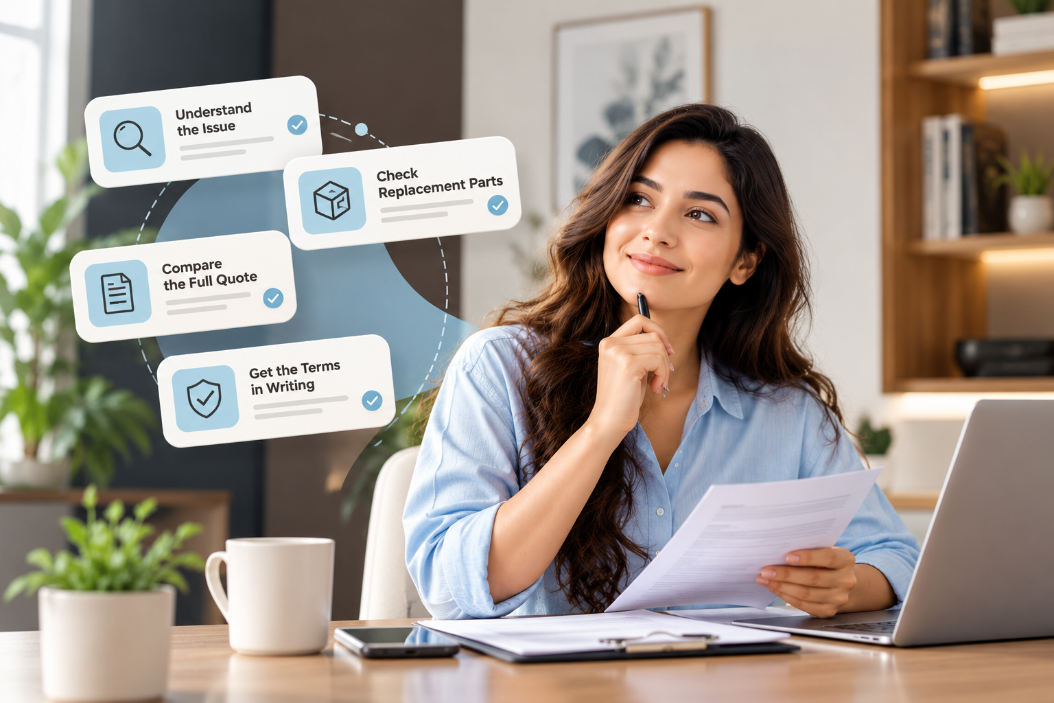 A consumer reviewing service details before making a decision